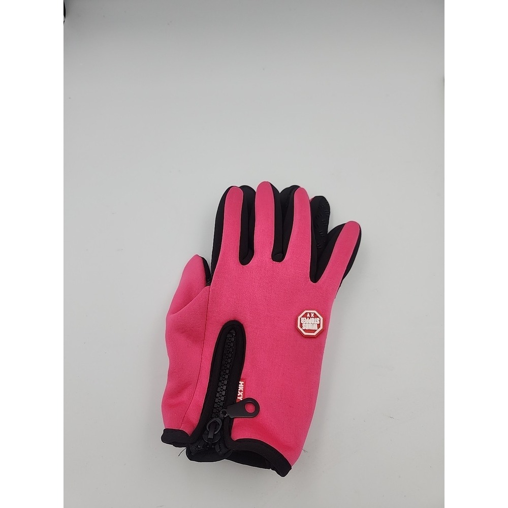 Hkxy Winds Stopper Pink Black Cycling Gloves Touchscreen Non-Slip Zipper